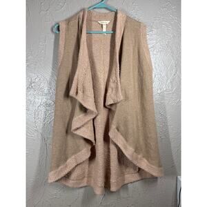 Matilda Jane Sooner or Later Tan Sweater Open Waterfall Front Vest Size XS